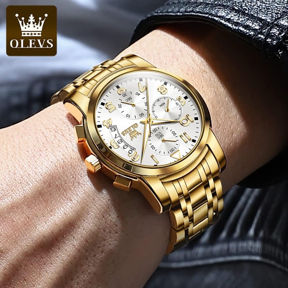 OLEVS Mens Watches Waterproof Stainless Steel Adjustable Bracelet Watch Quartz Analog Watch for Men Fashion Business Classic Menss Wrist watchs Casual Watches Gold/Blue/Black/White/Face/Dial