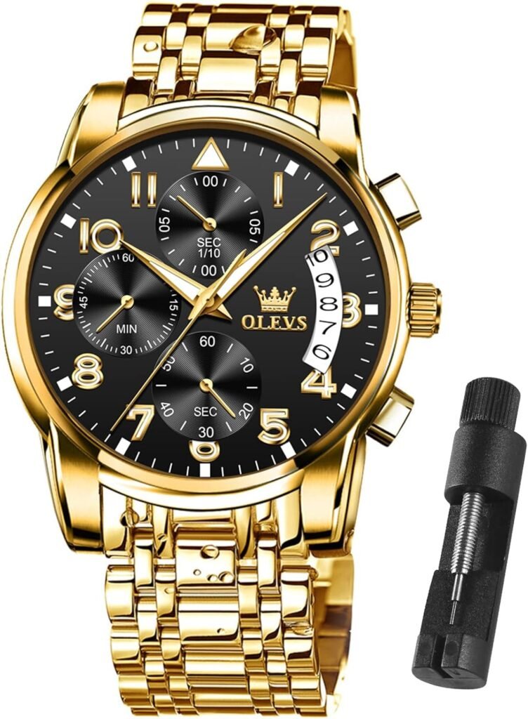 OLEVS Mens Watches Waterproof Stainless Steel Adjustable Bracelet Watch Quartz Analog Watch for Men Fashion Business Classic Menss Wrist watchs Casual Watches Gold/Blue/Black/White/Face/Dial