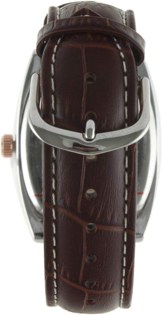 Peugeot Mens Rectangular Shape Wrist Watch with Remote Sweep Seconds Hand Dial  Matching Color Genuine Leather Strap Band