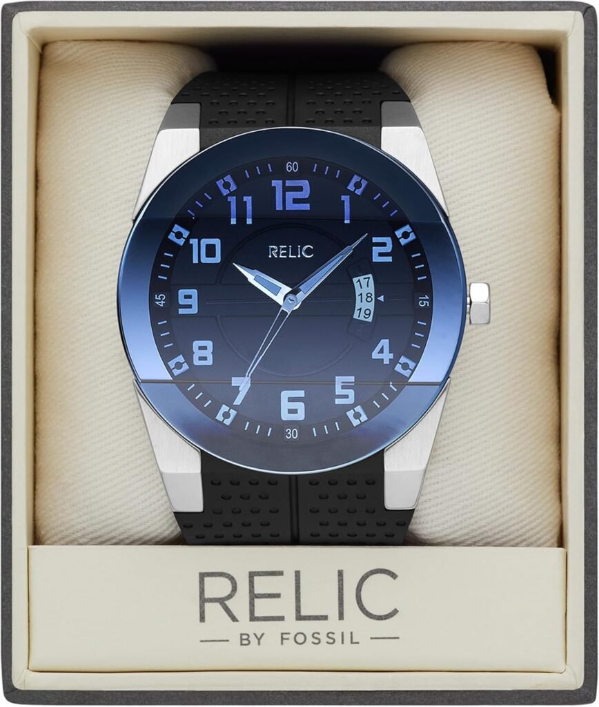 Relic by Fossil Mens Jake Silver Stainless Steel and Black Silicone Band Watch (Model: ZR11861)