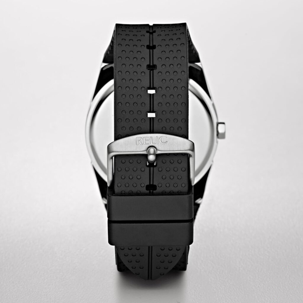 Relic by Fossil Mens Jake Silver Stainless Steel and Black Silicone Band Watch (Model: ZR11861)