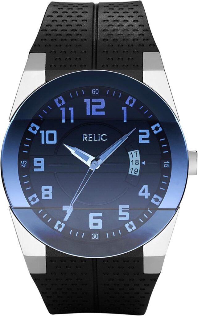 Relic by Fossil Mens Jake Silver Stainless Steel and Black Silicone Band Watch (Model: ZR11861)