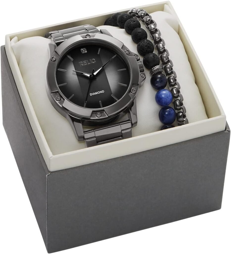 Relic by Fossil Mens Rylan Three-Hand Black Stainless Steel Bracelet Watch (Model: ZR77271)