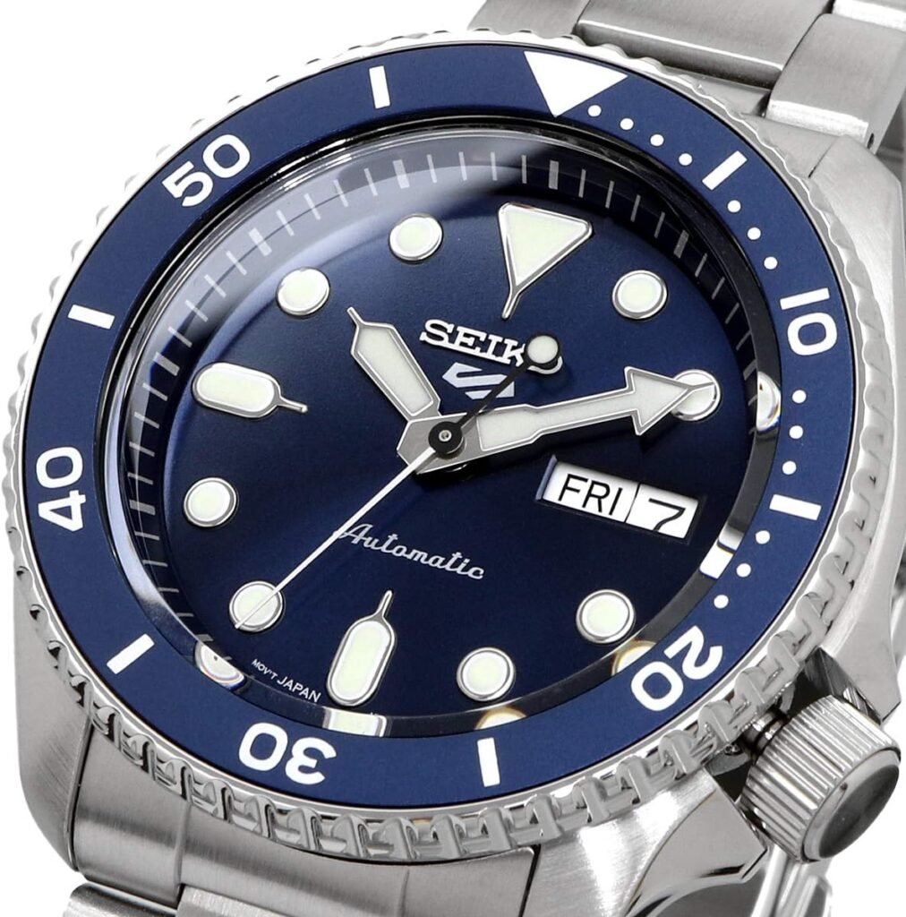 SEIKO Automatic Watch for Men - 5 Sports - Day/Date Calendar, LumiBrite Hands and Markers, and Rotating Bezel, 100m Water-Resistant
