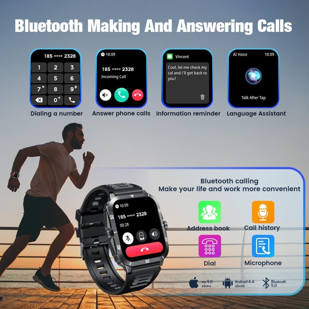 Smartwatch for Men Android iOS Phones: Smart Watch Fitness Tracker 2.0 Full Touchscreen with Answer/Make call Waterproof Blood Pressure Heart Rate Sport Pedometer Sleep Digital Step Activity Monitor