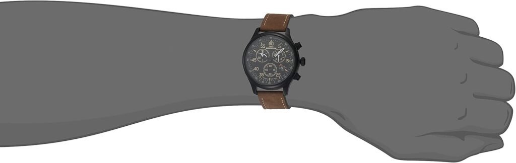 Timex Mens Expedition Field Chrono 43mm Watch - Brown Strap Black Dial Silver-Tone Case Timex Mens Expedition Field Chrono 43mm Watch - Brown Strap Black Dial Silver-Tone Case
