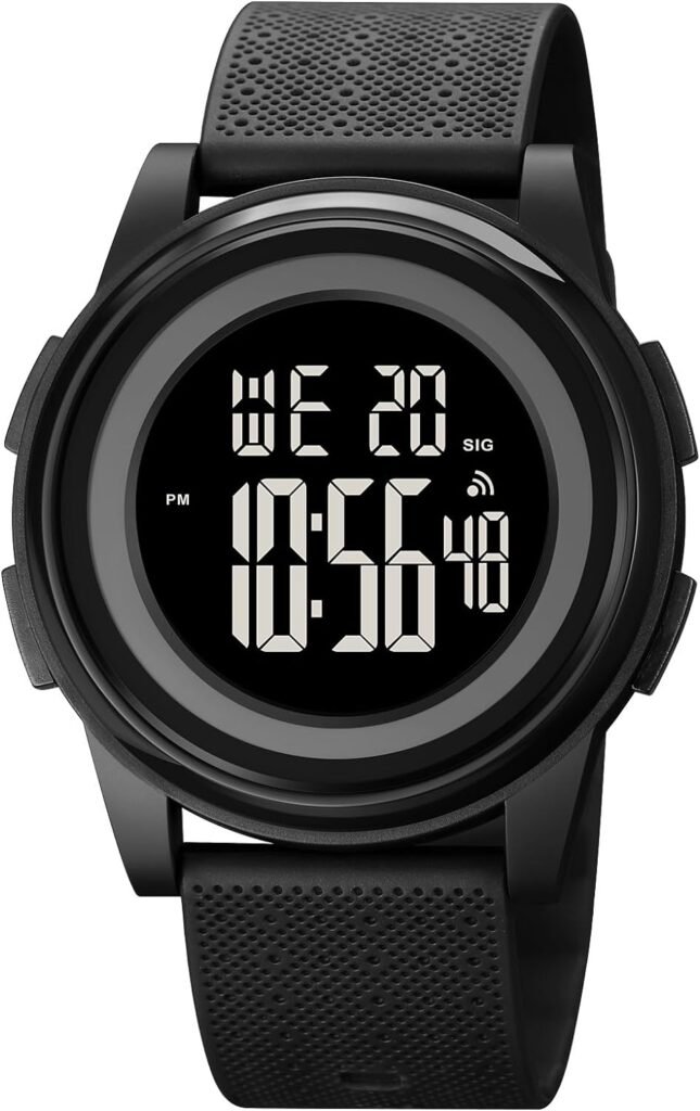 Ultra-Thin Minimalist Sports Waterproof Digital Watches Men with Wide-Angle Display Rubber Strap Wrist Watch for Men