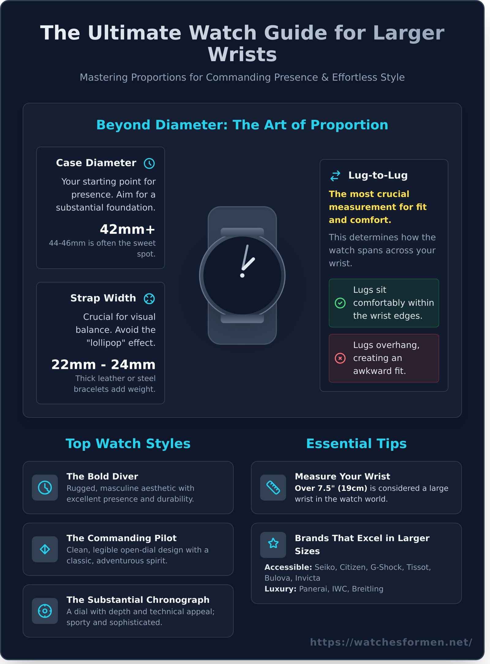 Watches for Big Guys: The Definitive Style & Sizing Guide - Infographic