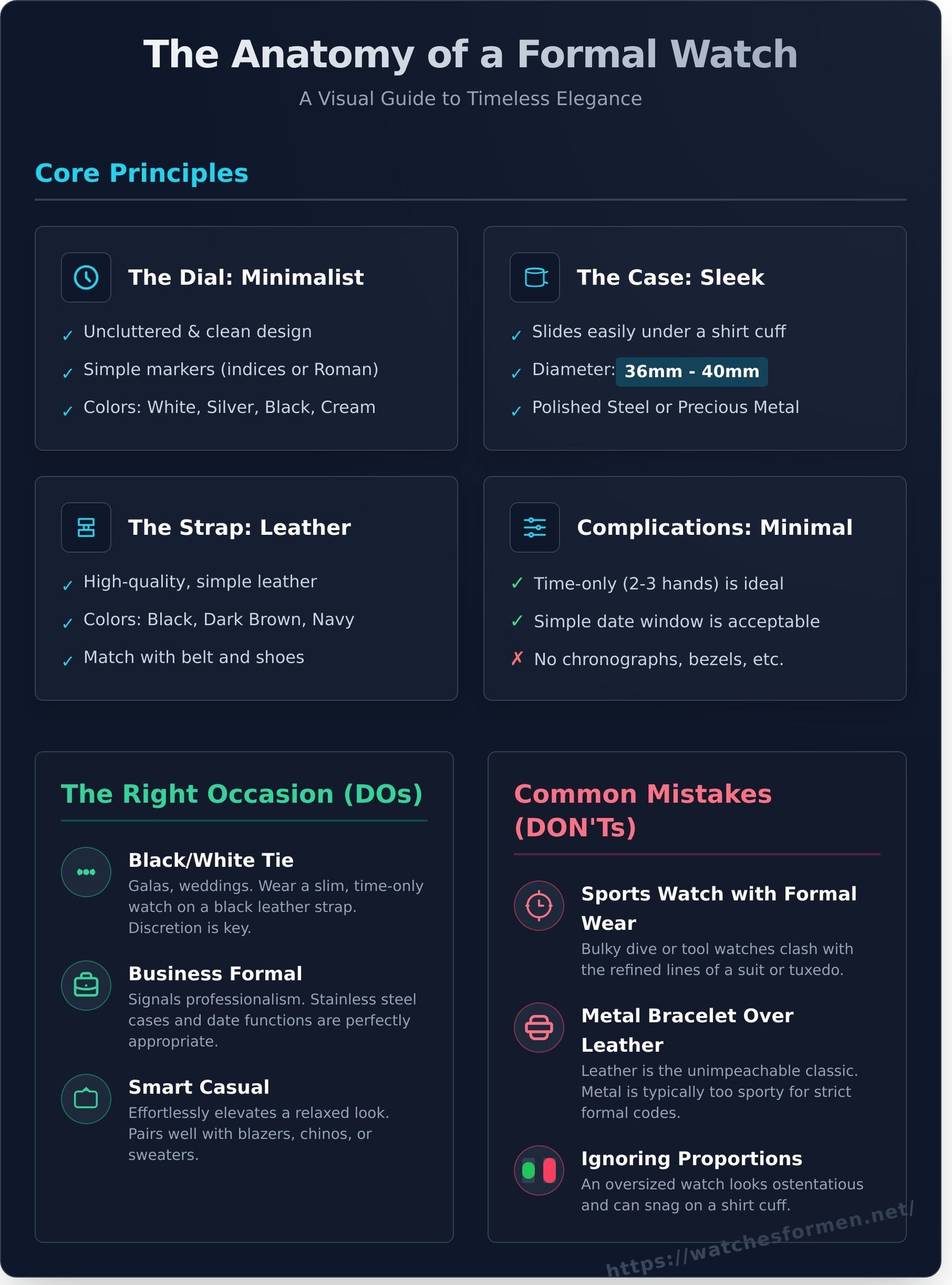 What Is a Formal Wrist Watch for Men? The Rules of Elegance - Infographic