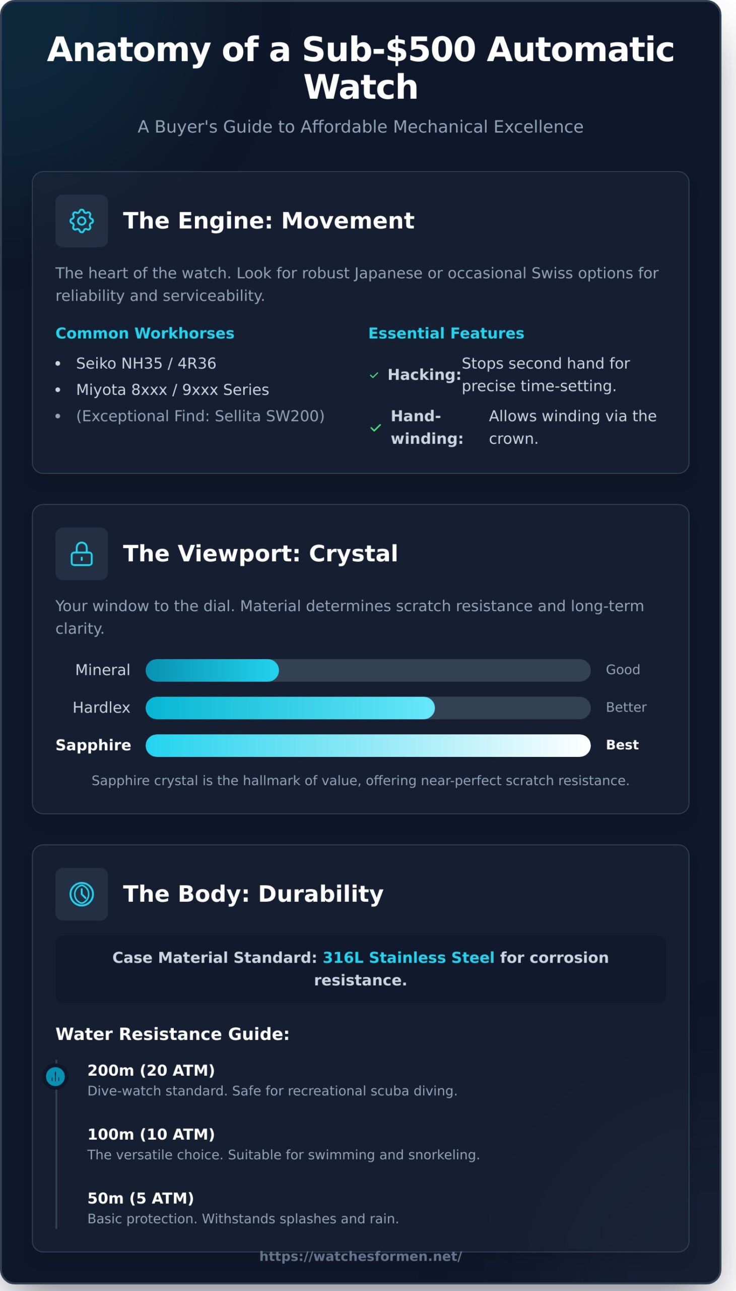 The Definitive Guide to Men’s Automatic Watches Under $500 - Infographic